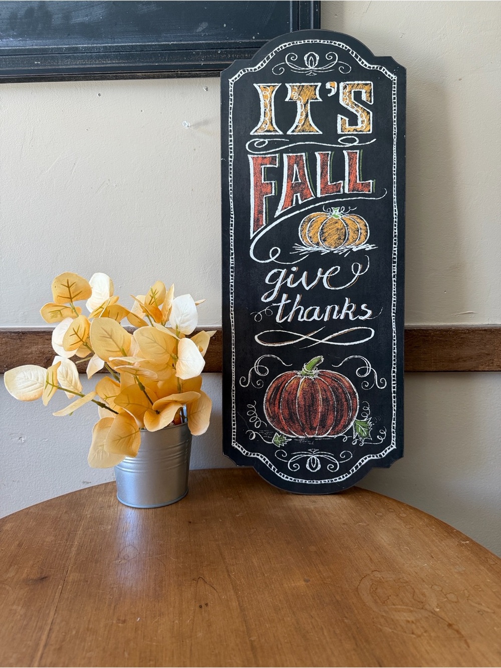 It's Fall Give Thanks faux Chalkboard Wall Sign - Black & Orange